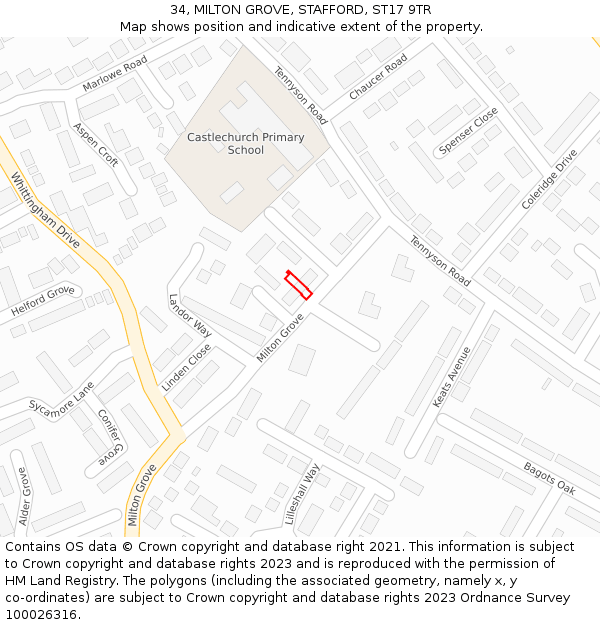 34, MILTON GROVE, STAFFORD, ST17 9TR: Location map and indicative extent of plot