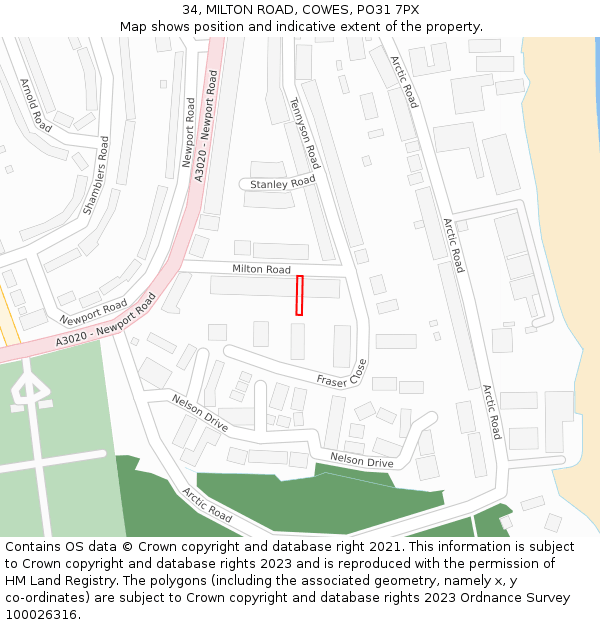 34, MILTON ROAD, COWES, PO31 7PX: Location map and indicative extent of plot
