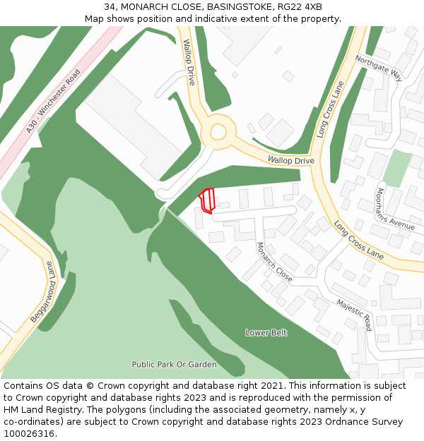 34, MONARCH CLOSE, BASINGSTOKE, RG22 4XB: Location map and indicative extent of plot