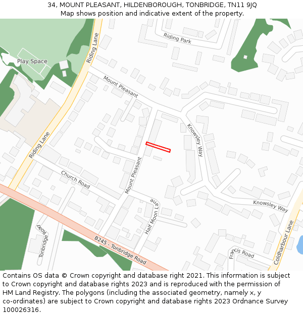34, MOUNT PLEASANT, HILDENBOROUGH, TONBRIDGE, TN11 9JQ: Location map and indicative extent of plot