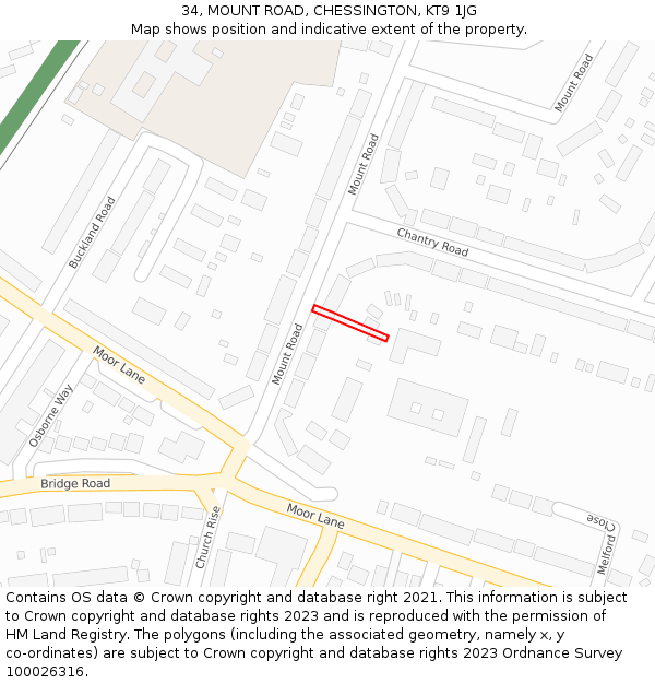 34, MOUNT ROAD, CHESSINGTON, KT9 1JG: Location map and indicative extent of plot