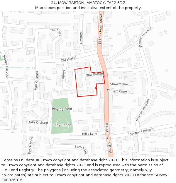 34, MOW BARTON, MARTOCK, TA12 6DZ: Location map and indicative extent of plot