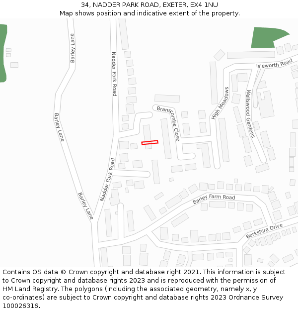 34, NADDER PARK ROAD, EXETER, EX4 1NU: Location map and indicative extent of plot