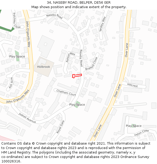 34, NASEBY ROAD, BELPER, DE56 0ER: Location map and indicative extent of plot
