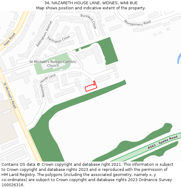 34, NAZARETH HOUSE LANE, WIDNES, WA8 8UE: Location map and indicative extent of plot