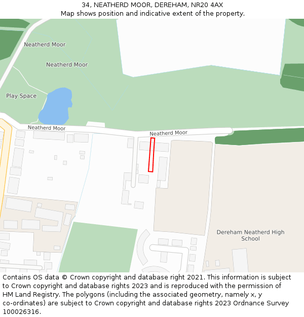34, NEATHERD MOOR, DEREHAM, NR20 4AX: Location map and indicative extent of plot