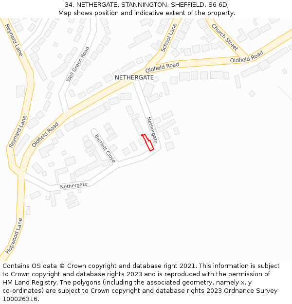 34, NETHERGATE, STANNINGTON, SHEFFIELD, S6 6DJ: Location map and indicative extent of plot