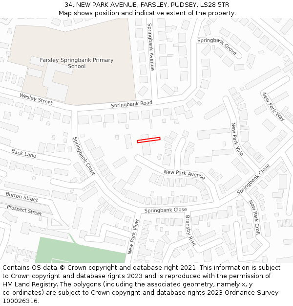 34, NEW PARK AVENUE, FARSLEY, PUDSEY, LS28 5TR: Location map and indicative extent of plot
