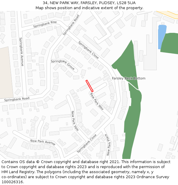 34, NEW PARK WAY, FARSLEY, PUDSEY, LS28 5UA: Location map and indicative extent of plot