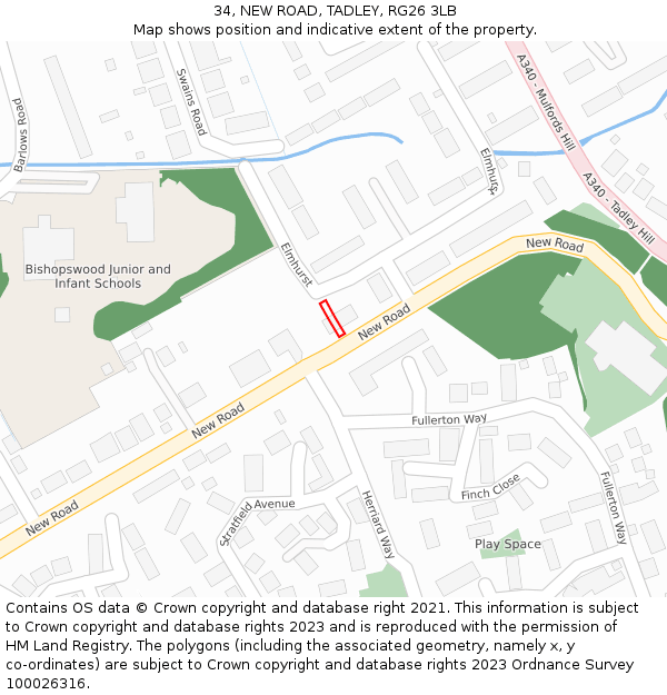 34, NEW ROAD, TADLEY, RG26 3LB: Location map and indicative extent of plot
