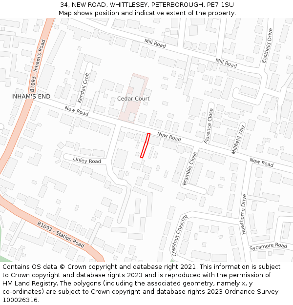 34, NEW ROAD, WHITTLESEY, PETERBOROUGH, PE7 1SU: Location map and indicative extent of plot