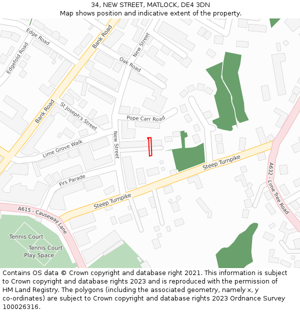 34, NEW STREET, MATLOCK, DE4 3DN: Location map and indicative extent of plot