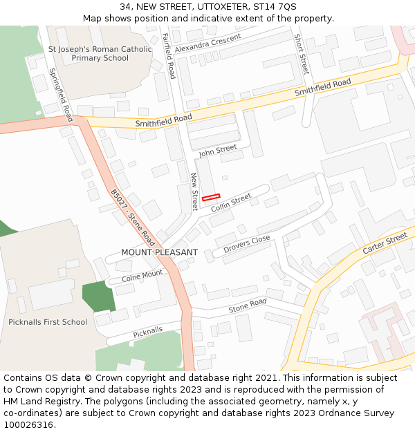 34, NEW STREET, UTTOXETER, ST14 7QS: Location map and indicative extent of plot