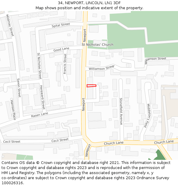34, NEWPORT, LINCOLN, LN1 3DF: Location map and indicative extent of plot