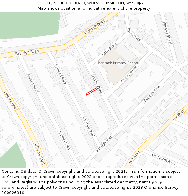 34, NORFOLK ROAD, WOLVERHAMPTON, WV3 0JA: Location map and indicative extent of plot