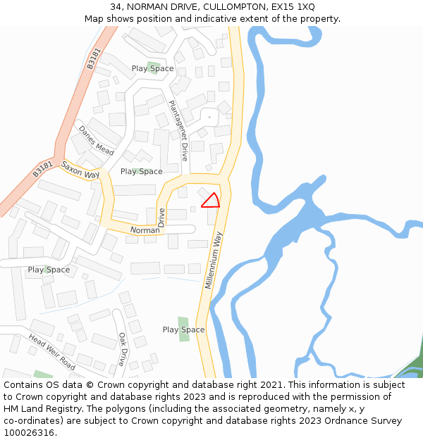 34, NORMAN DRIVE, CULLOMPTON, EX15 1XQ: Location map and indicative extent of plot