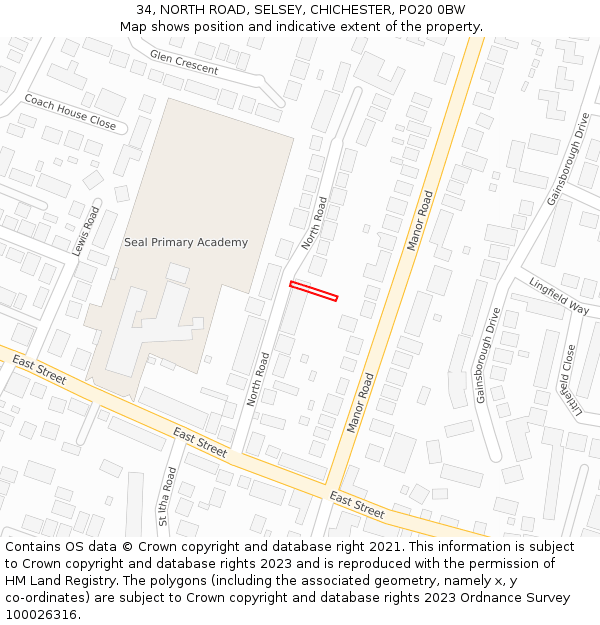 34, NORTH ROAD, SELSEY, CHICHESTER, PO20 0BW: Location map and indicative extent of plot