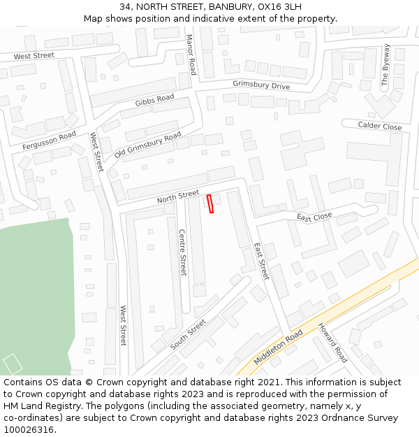34, NORTH STREET, BANBURY, OX16 3LH: Location map and indicative extent of plot