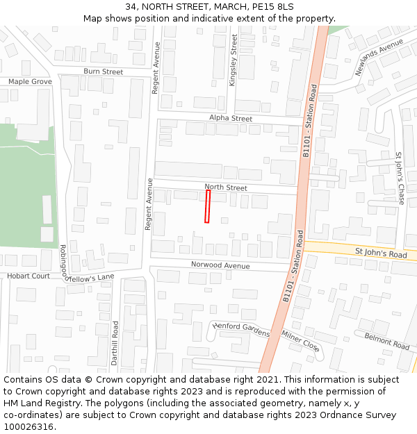 34, NORTH STREET, MARCH, PE15 8LS: Location map and indicative extent of plot