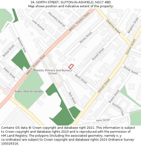 34, NORTH STREET, SUTTON-IN-ASHFIELD, NG17 4BD: Location map and indicative extent of plot