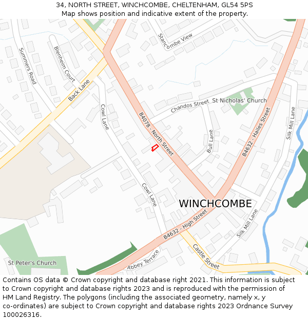 34, NORTH STREET, WINCHCOMBE, CHELTENHAM, GL54 5PS: Location map and indicative extent of plot