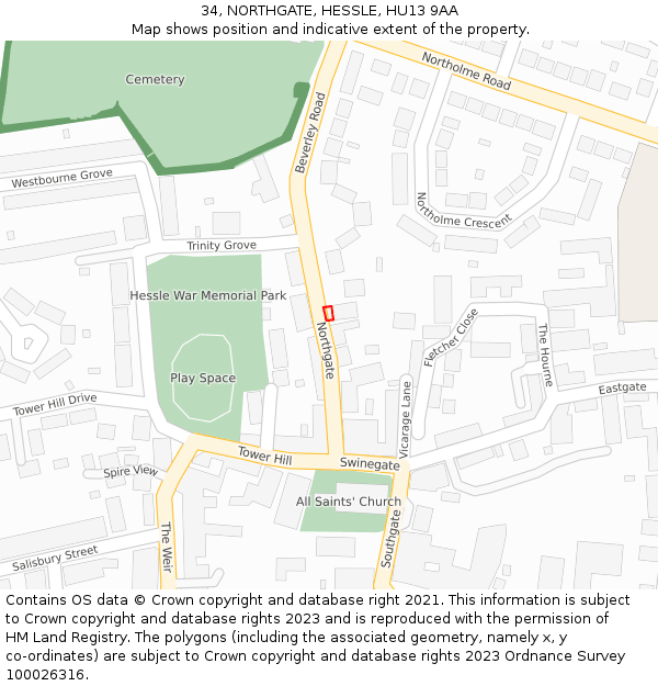 34, NORTHGATE, HESSLE, HU13 9AA: Location map and indicative extent of plot