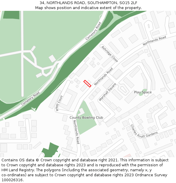 34, NORTHLANDS ROAD, SOUTHAMPTON, SO15 2LF: Location map and indicative extent of plot
