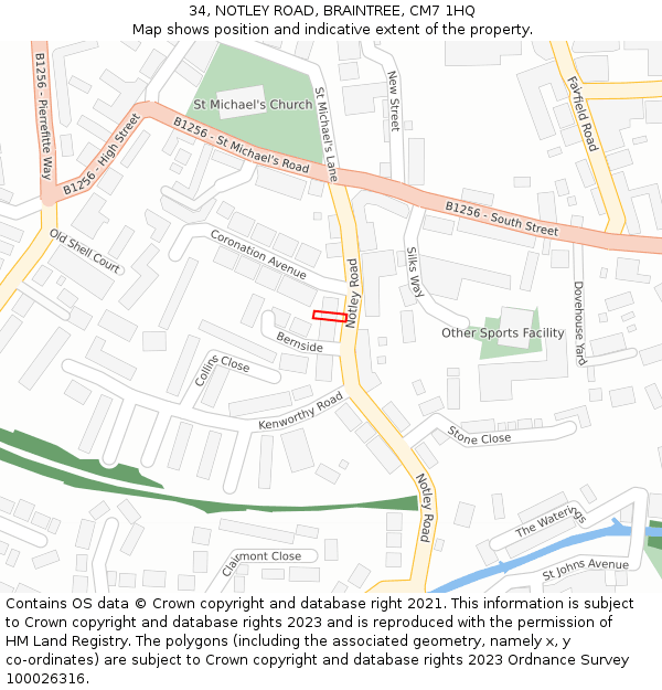 34, NOTLEY ROAD, BRAINTREE, CM7 1HQ: Location map and indicative extent of plot