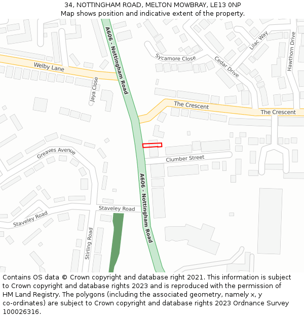 34, NOTTINGHAM ROAD, MELTON MOWBRAY, LE13 0NP: Location map and indicative extent of plot