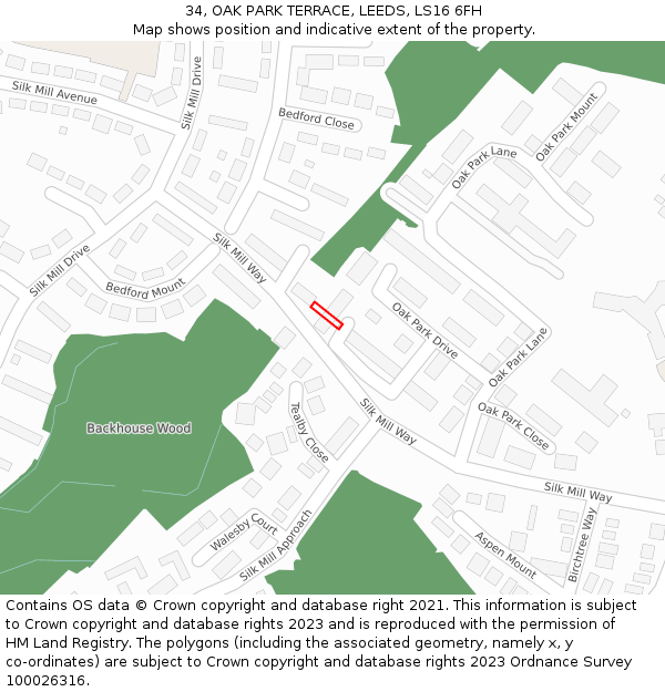 34, OAK PARK TERRACE, LEEDS, LS16 6FH: Location map and indicative extent of plot
