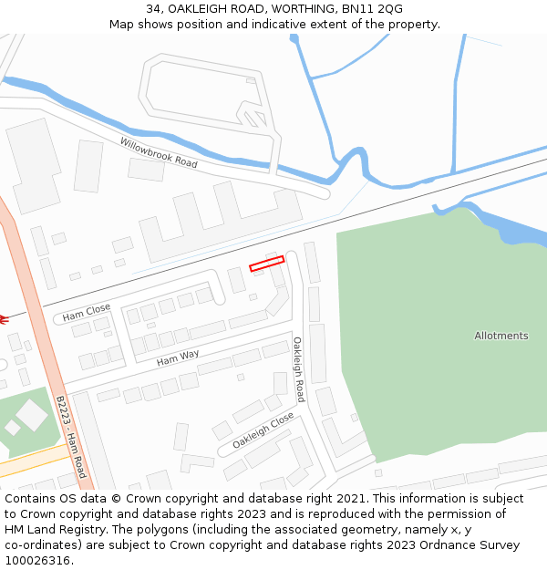 34, OAKLEIGH ROAD, WORTHING, BN11 2QG: Location map and indicative extent of plot