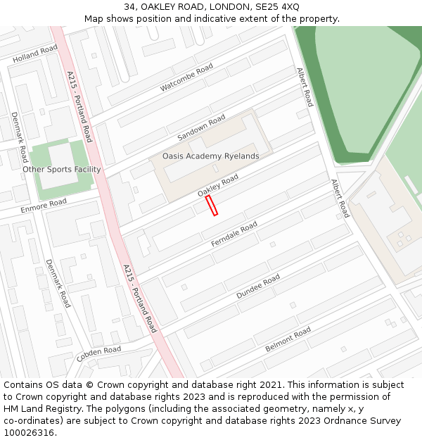 34, OAKLEY ROAD, LONDON, SE25 4XQ: Location map and indicative extent of plot
