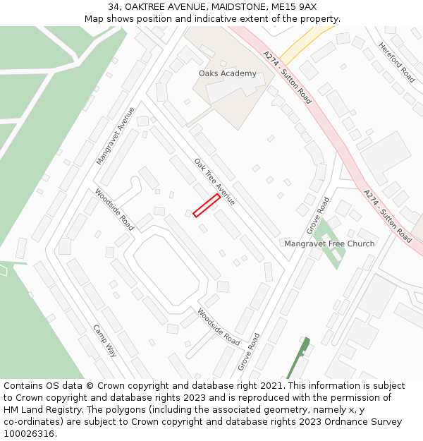 34, OAKTREE AVENUE, MAIDSTONE, ME15 9AX: Location map and indicative extent of plot