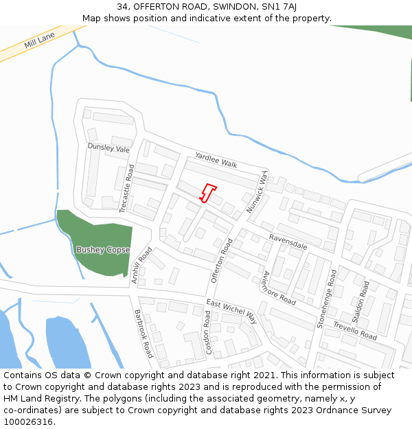 34, OFFERTON ROAD, SWINDON, SN1 7AJ: Location map and indicative extent of plot