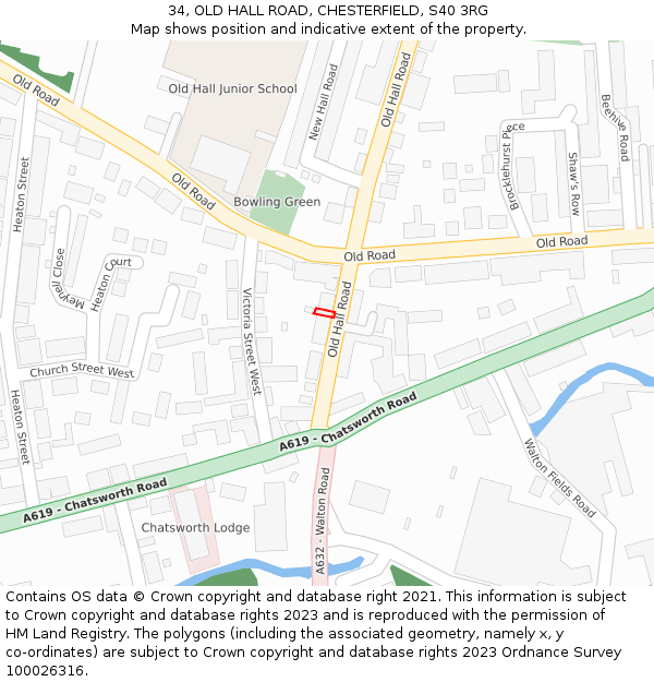 34, OLD HALL ROAD, CHESTERFIELD, S40 3RG: Location map and indicative extent of plot