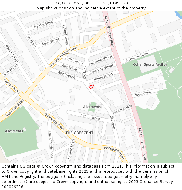 34, OLD LANE, BRIGHOUSE, HD6 1UB: Location map and indicative extent of plot