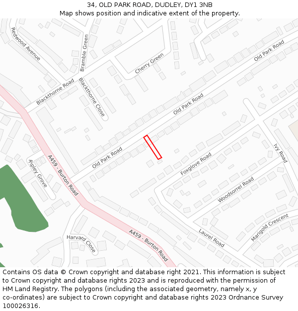 34, OLD PARK ROAD, DUDLEY, DY1 3NB: Location map and indicative extent of plot