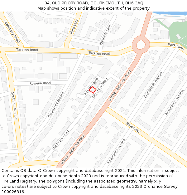34, OLD PRIORY ROAD, BOURNEMOUTH, BH6 3AQ: Location map and indicative extent of plot