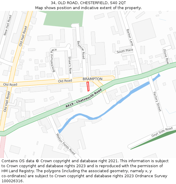 34, OLD ROAD, CHESTERFIELD, S40 2QT: Location map and indicative extent of plot