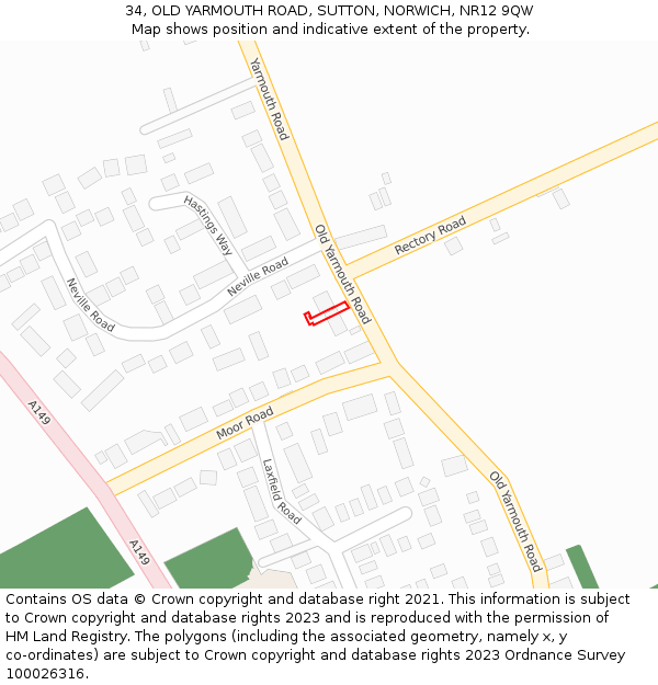 34, OLD YARMOUTH ROAD, SUTTON, NORWICH, NR12 9QW: Location map and indicative extent of plot