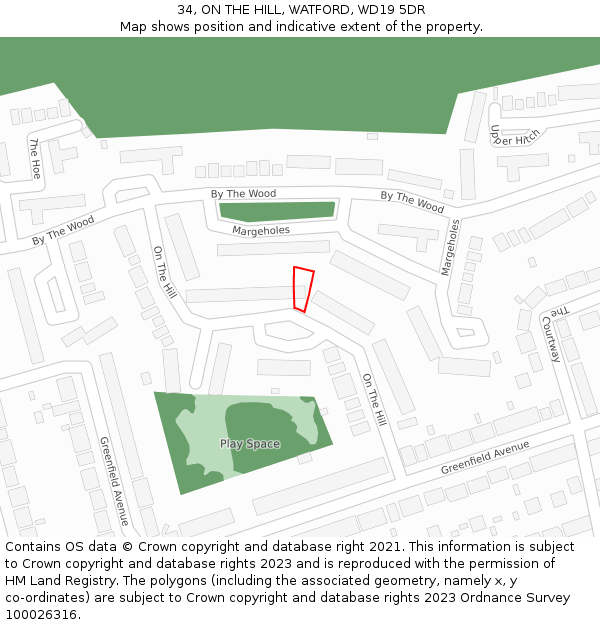 34, ON THE HILL, WATFORD, WD19 5DR: Location map and indicative extent of plot
