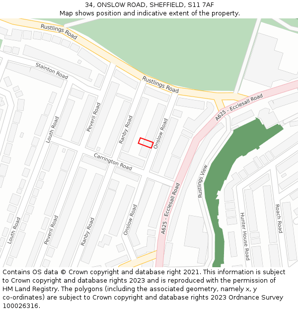 34, ONSLOW ROAD, SHEFFIELD, S11 7AF: Location map and indicative extent of plot