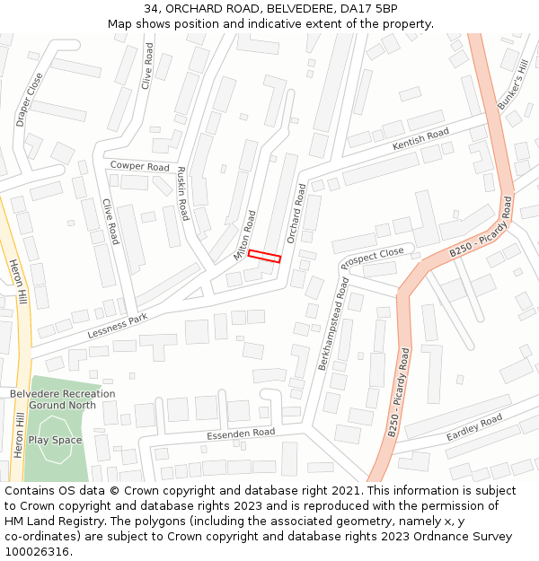 34, ORCHARD ROAD, BELVEDERE, DA17 5BP: Location map and indicative extent of plot