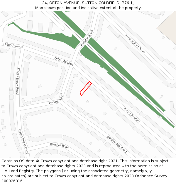 34, ORTON AVENUE, SUTTON COLDFIELD, B76 1JJ: Location map and indicative extent of plot