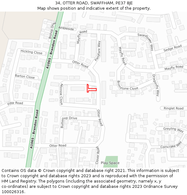 34, OTTER ROAD, SWAFFHAM, PE37 8JE: Location map and indicative extent of plot