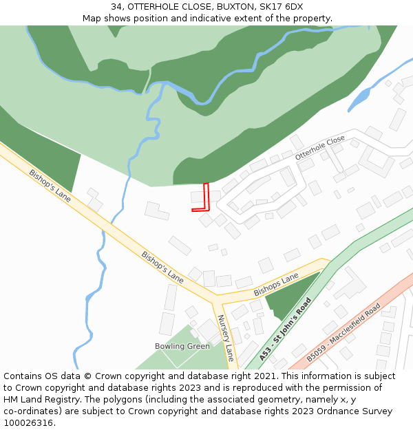 34, OTTERHOLE CLOSE, BUXTON, SK17 6DX: Location map and indicative extent of plot