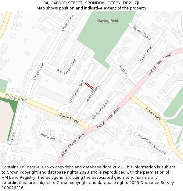 34, OXFORD STREET, SPONDON, DERBY, DE21 7JL: Location map and indicative extent of plot