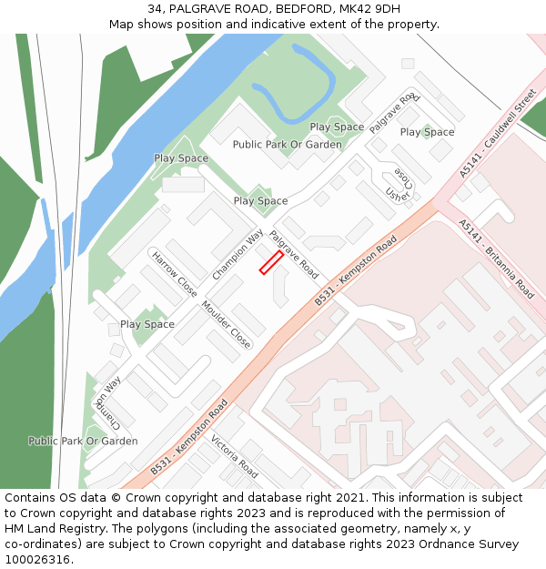 34, PALGRAVE ROAD, BEDFORD, MK42 9DH: Location map and indicative extent of plot