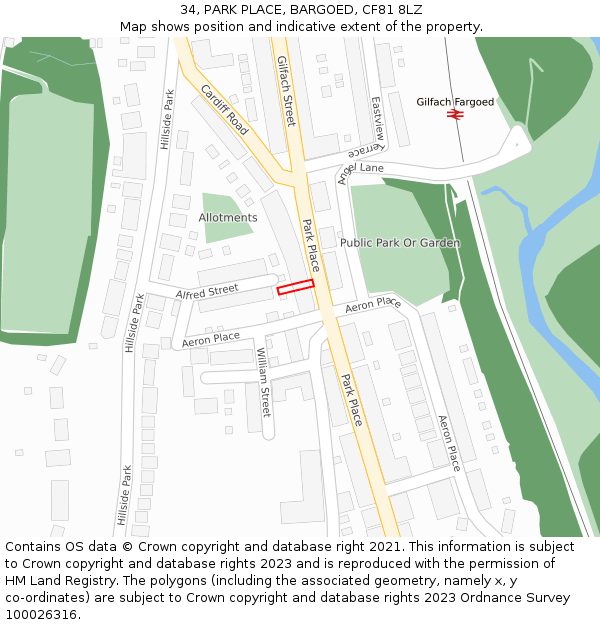 34, PARK PLACE, BARGOED, CF81 8LZ: Location map and indicative extent of plot