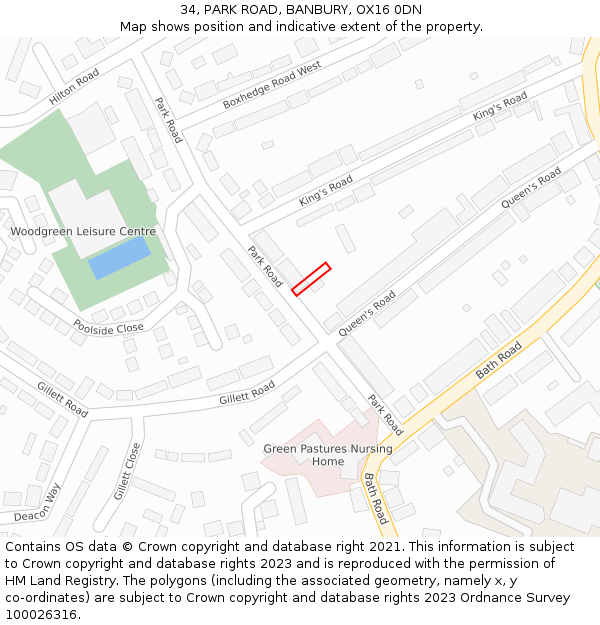 34, PARK ROAD, BANBURY, OX16 0DN: Location map and indicative extent of plot